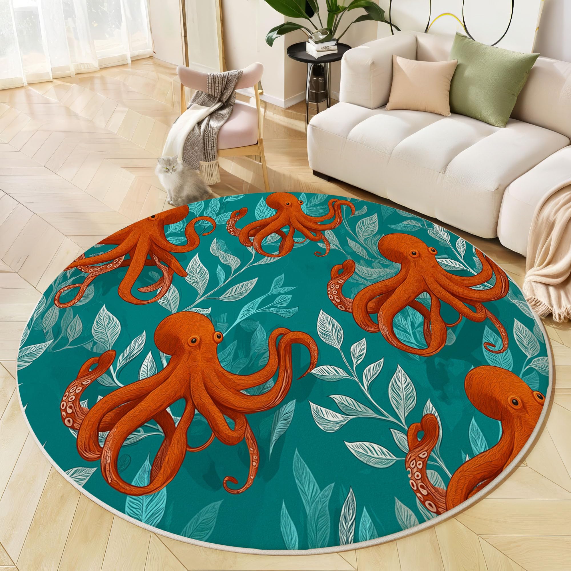 Tapis à poils courts lavable rond 160 cm antidérapant et doux pour la cuisine