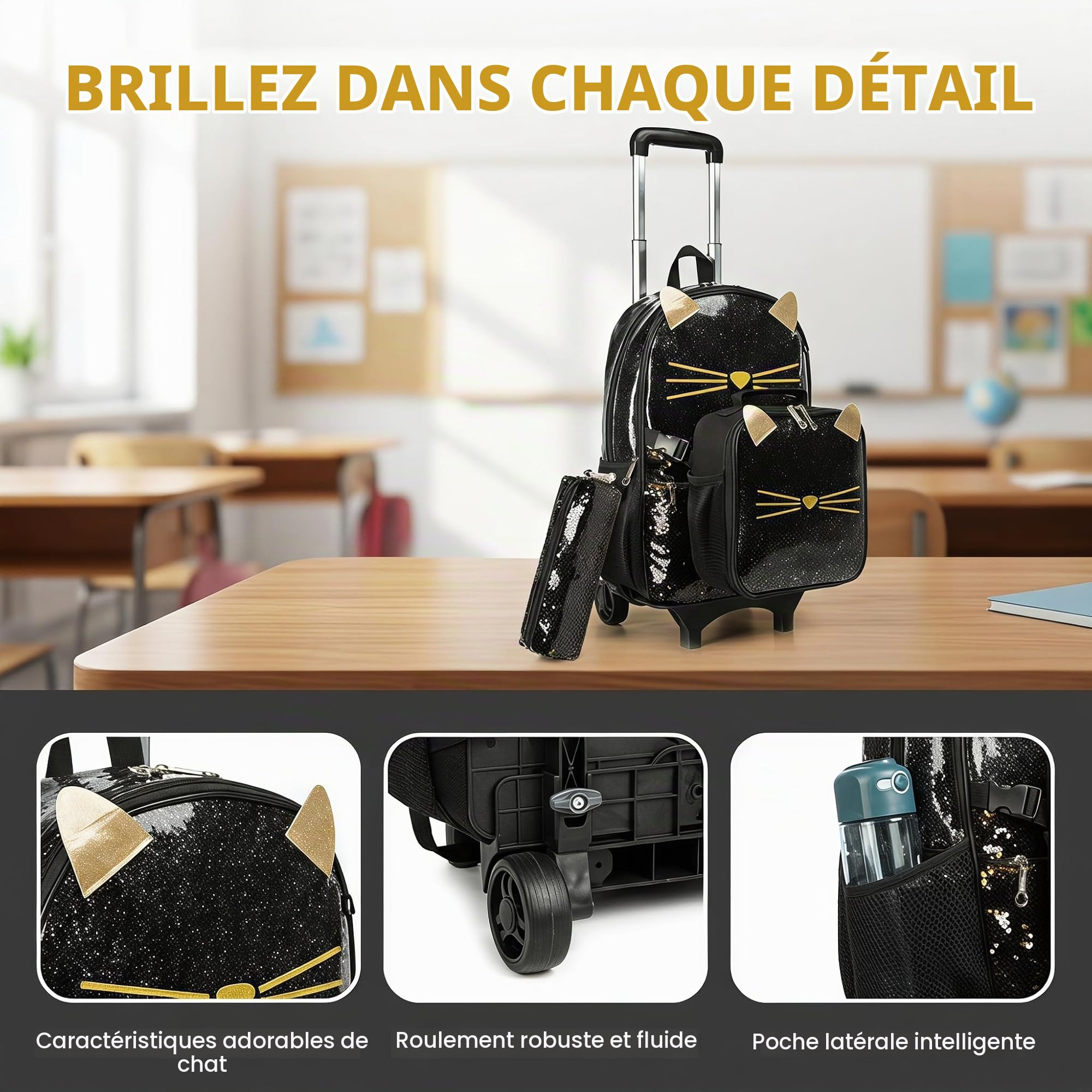 Sac à Dos a Roulette Pour Enfant Fille D'école 17” Amovible Scolaires