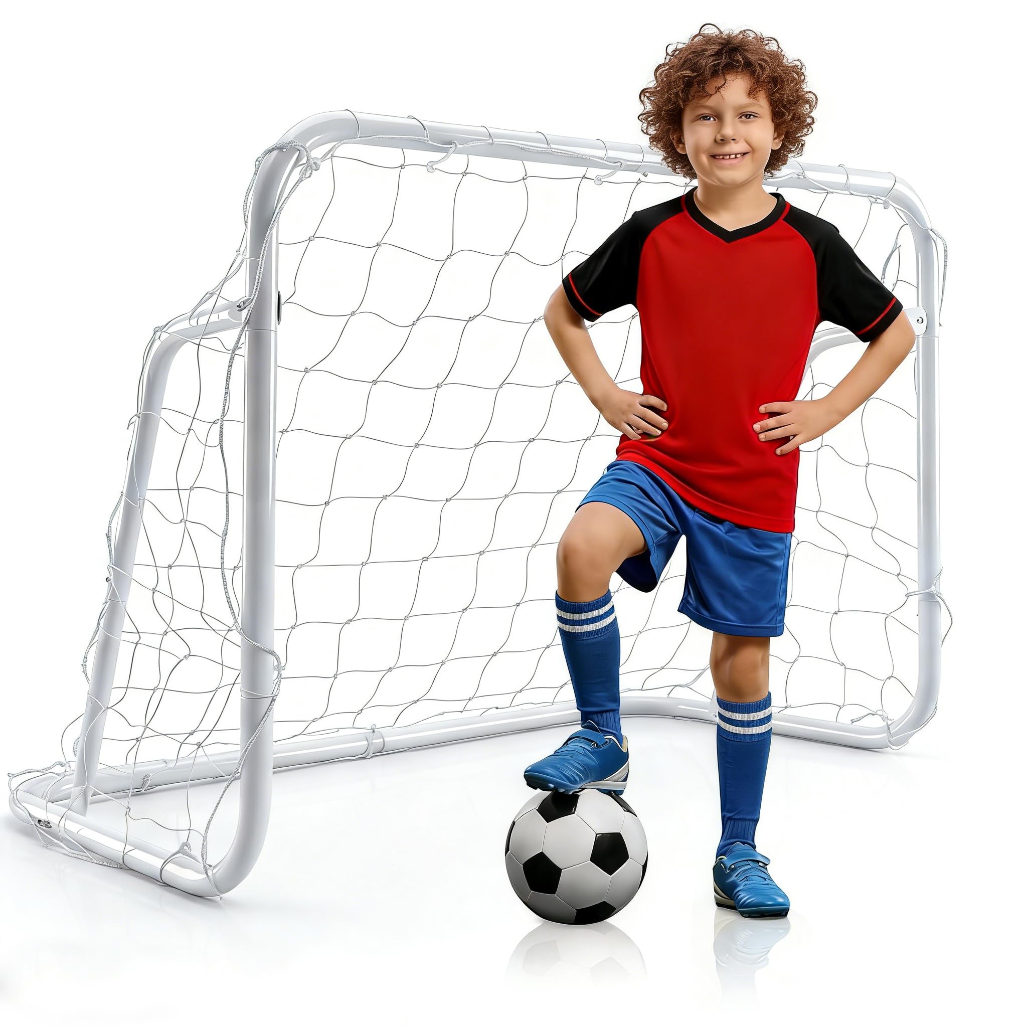 LIFEZEAL Porta da Calcio per Bambini, 121 × 60 × 80 cm, Porta da Calcio per Giardino in Metallo con Chiodi per Fissaggio al Terreno, Accessori per Allenamento e Regalo