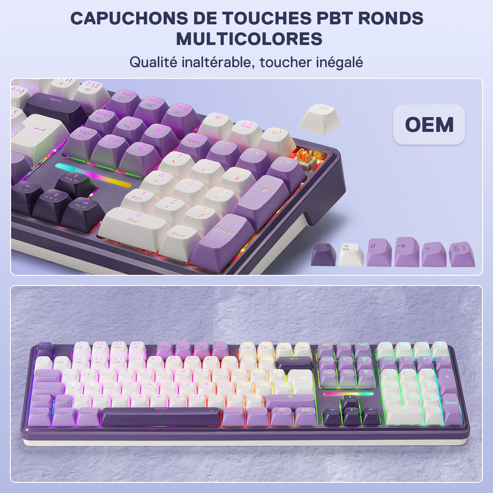 Redragon K745 Pro Clavier Mécanique sans Fil 3 Modes RGB AZERTY FR, 105+4 Touches, 4 Macros, Hot-Swap, Amortissement 5 Couches, Touches PBT Translucides, Switch Linéaire Yolk
