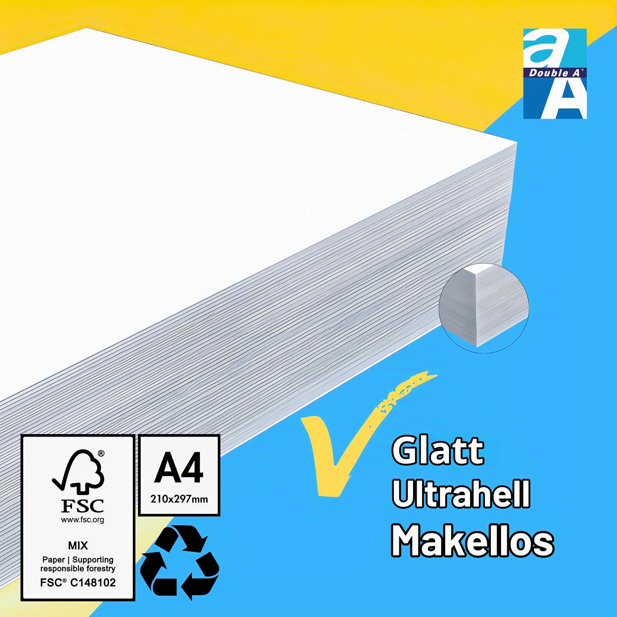 Double A Drucker-/ Kopierpapier Expressbox: A4, 80 g/m², 2500 Blatt (lose), weiß