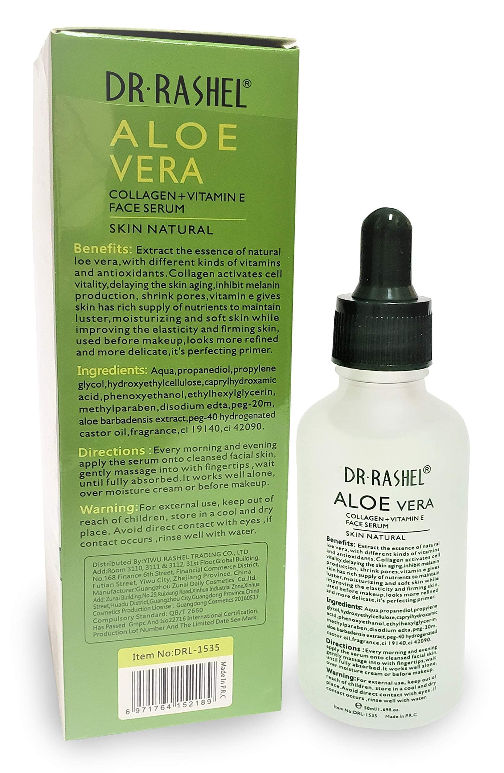 DR.RASHEL Dr. Rashel Sérum Visage Avec Aloe Vera, Collagène Et Vitamine E | Anti-rides, Adoucit Et Hydrate La Peau Instantanément, Mesure 1.69 Oz