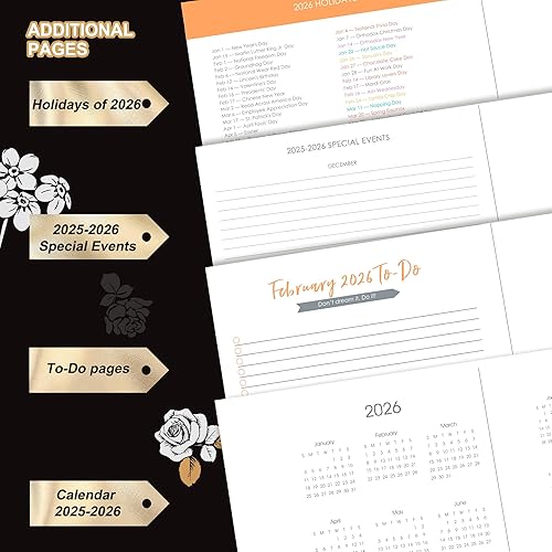 Miniatura 3 de CAGIE Agenda 2023-2024 semanal y mensual de 13 meses 2024 de tapa dura para mujeres con bolsillos, calendario grande de flores negras con pestañas