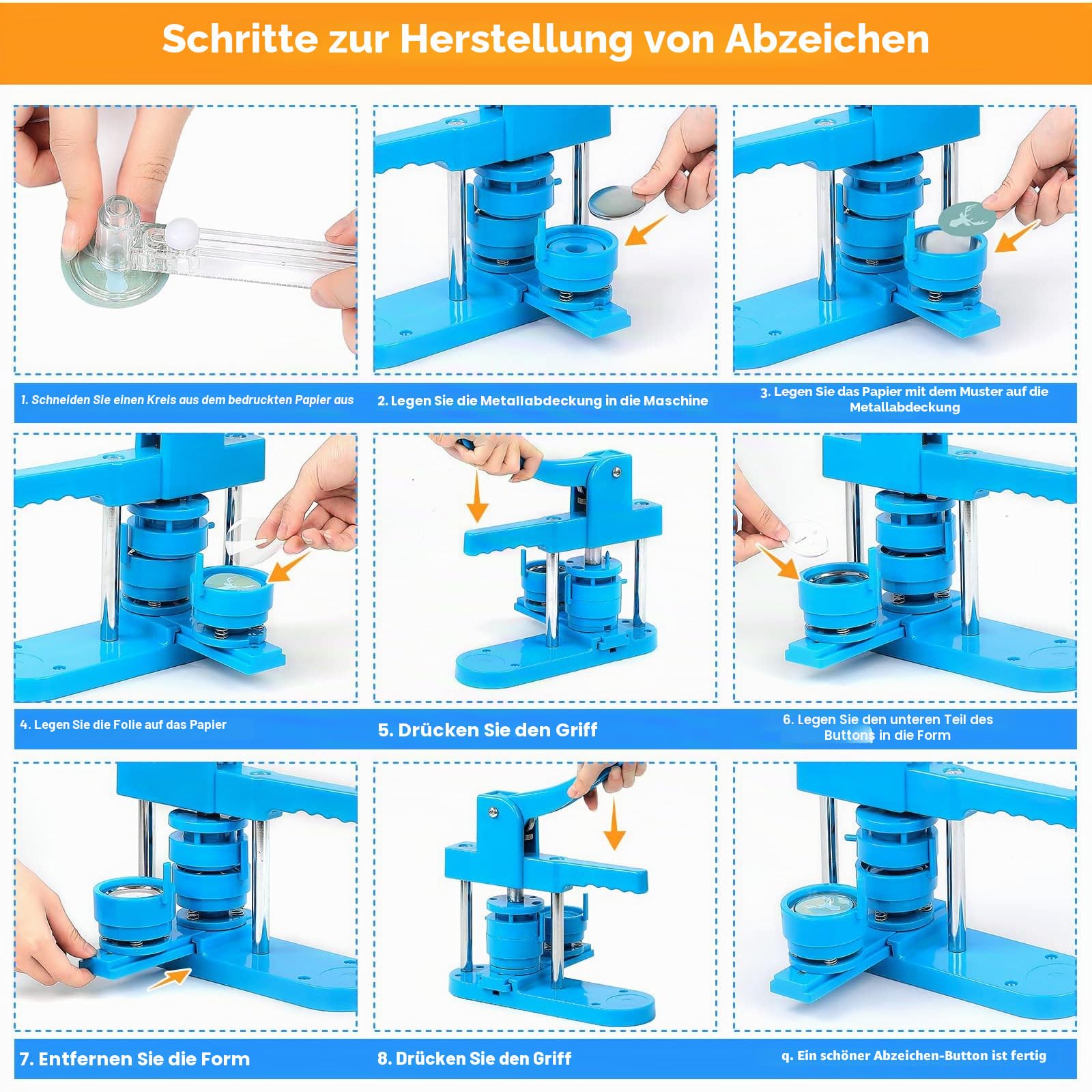 25/32/58mm Buttonmaschine Knopfmachermaschine, 3 in 1 Button Badge Press Maschine Mehrere Größen, inkl. 300 Zubehör & Kreisschneider, Kinder DIY Gift Pin Maker (Blau)