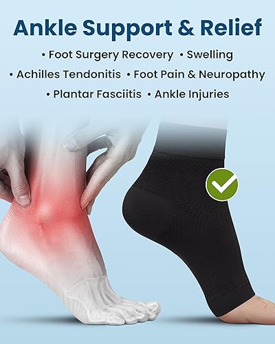 Miniatura 38 de KEMFORD Manga de compresión para el tobillo, tirantes para fascitis plantar, calcetines de compresión de punta abierta para hinchazón, esguince