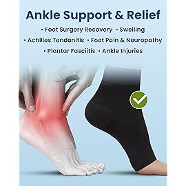 KEMFORD Ankle Compression Sleeve with Cooling Effect - 1-Pair, Plantar Fasciitis Braces - Open Toe Compression Socks for Swelling, Sprain, Neuropathy, Arch Support for Men and Women - M, Black