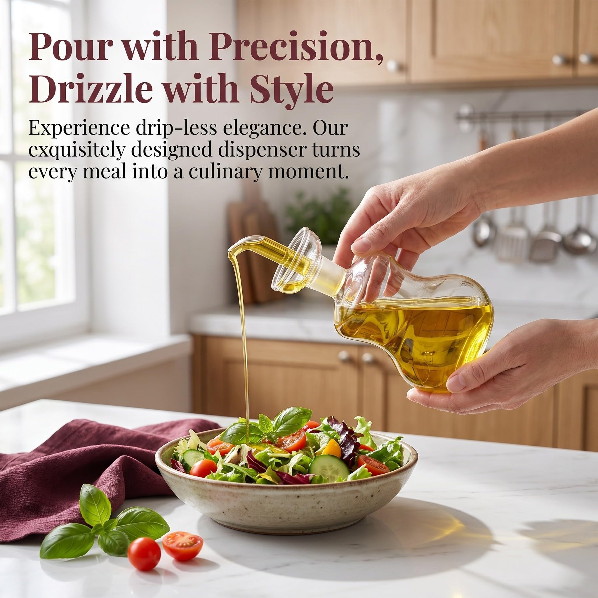 Zerodeko Botella de vidrio para aceite de oliva con dosificador, jarra para | Dispensador de vinagre doméstico para ensaladas y salsas, aceitera para salsa de soja, botella compacta para aderezos de