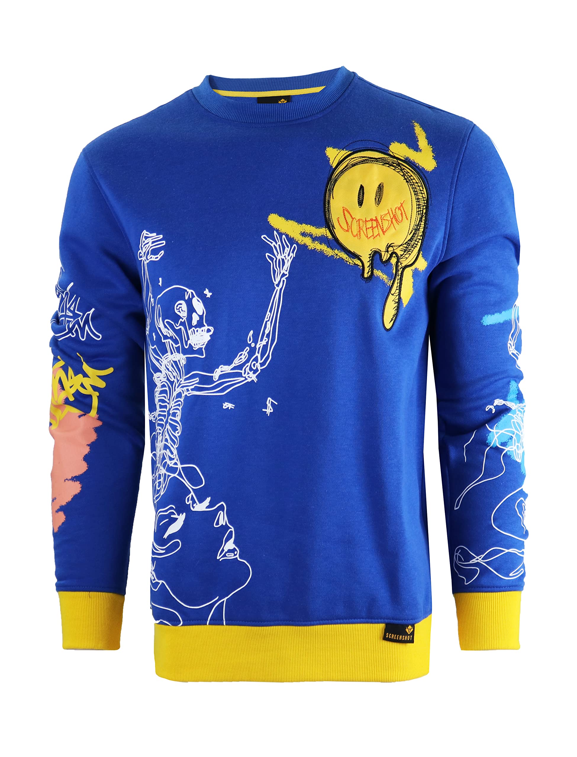 Screenshot Men's F11268-Royal Urban Nyc Graffiti Hip Hop Fleece Pullover Active Fashion Crew Neck Sweatshirt Top, Small
