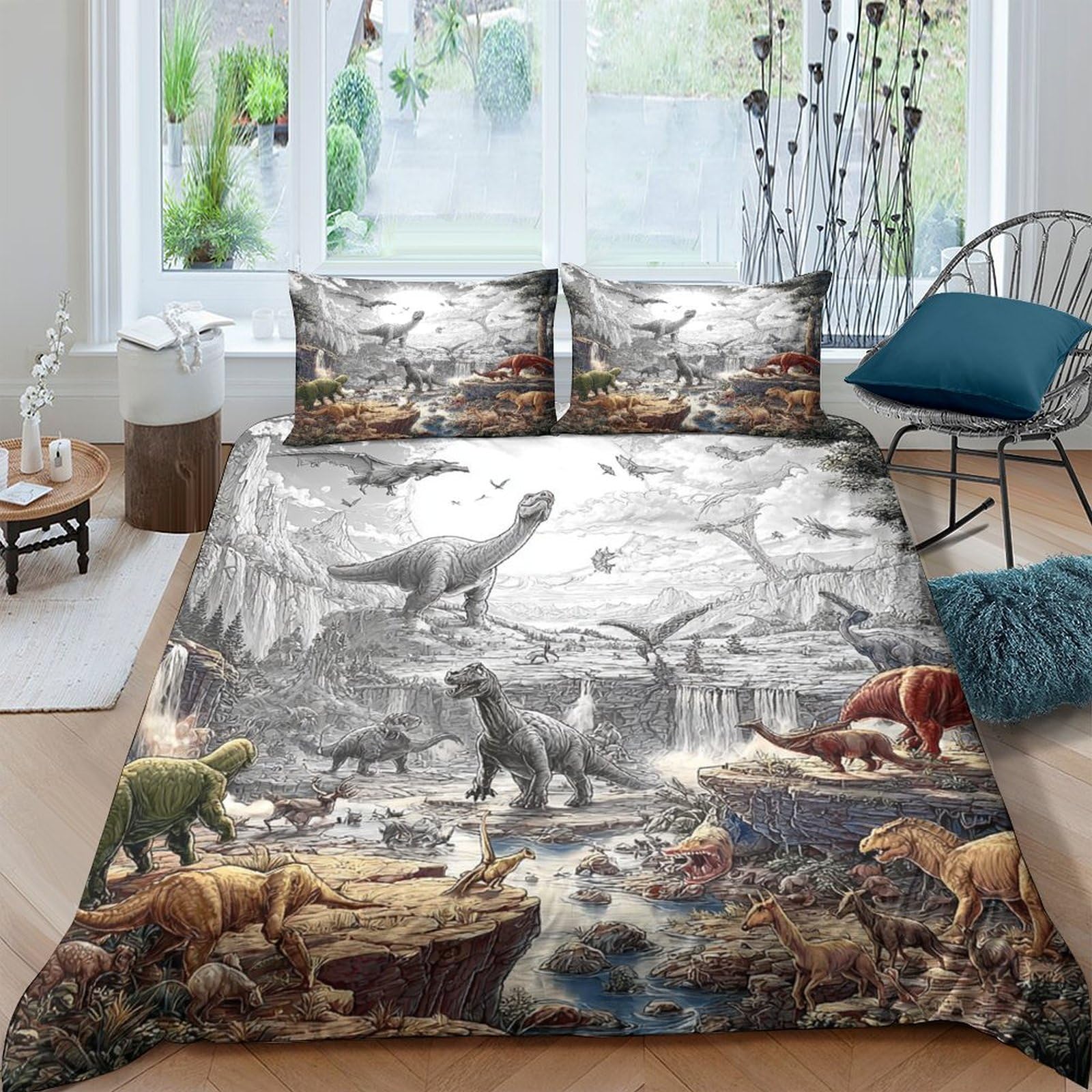Ctjqhvkz Style-5 3D Printed Dinosaur Landscape Fitted Sheet Microfiber Soft Breathable Jurassic Forest Bed Cover For Bedroom Guest Room Decor Mattress Protection Single（135X200cm）