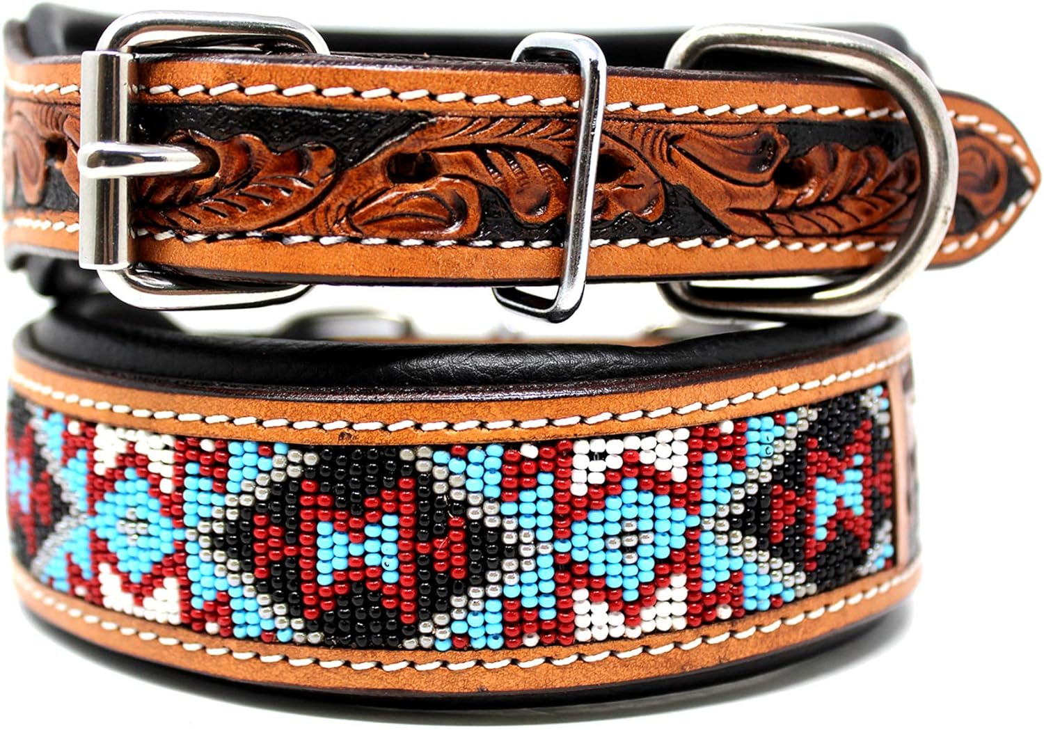 Large 21''- 25'' Challenger Made 100% Cow Leather Hand Tooled Puppy Dog Collar 6064