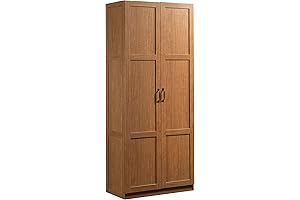 Sauder Storage Cabinet with Ample Shelving Space in a Rich Highland Oak Finish