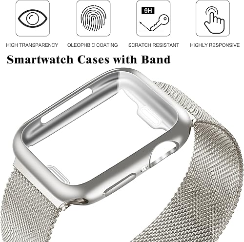 Miniatura 2 de Geoumy Bandas magnéticas de metal compatibles con Apple Watch Band de 1.496 pulgadas con funda, correa de repuesto de malla milanesa de acero