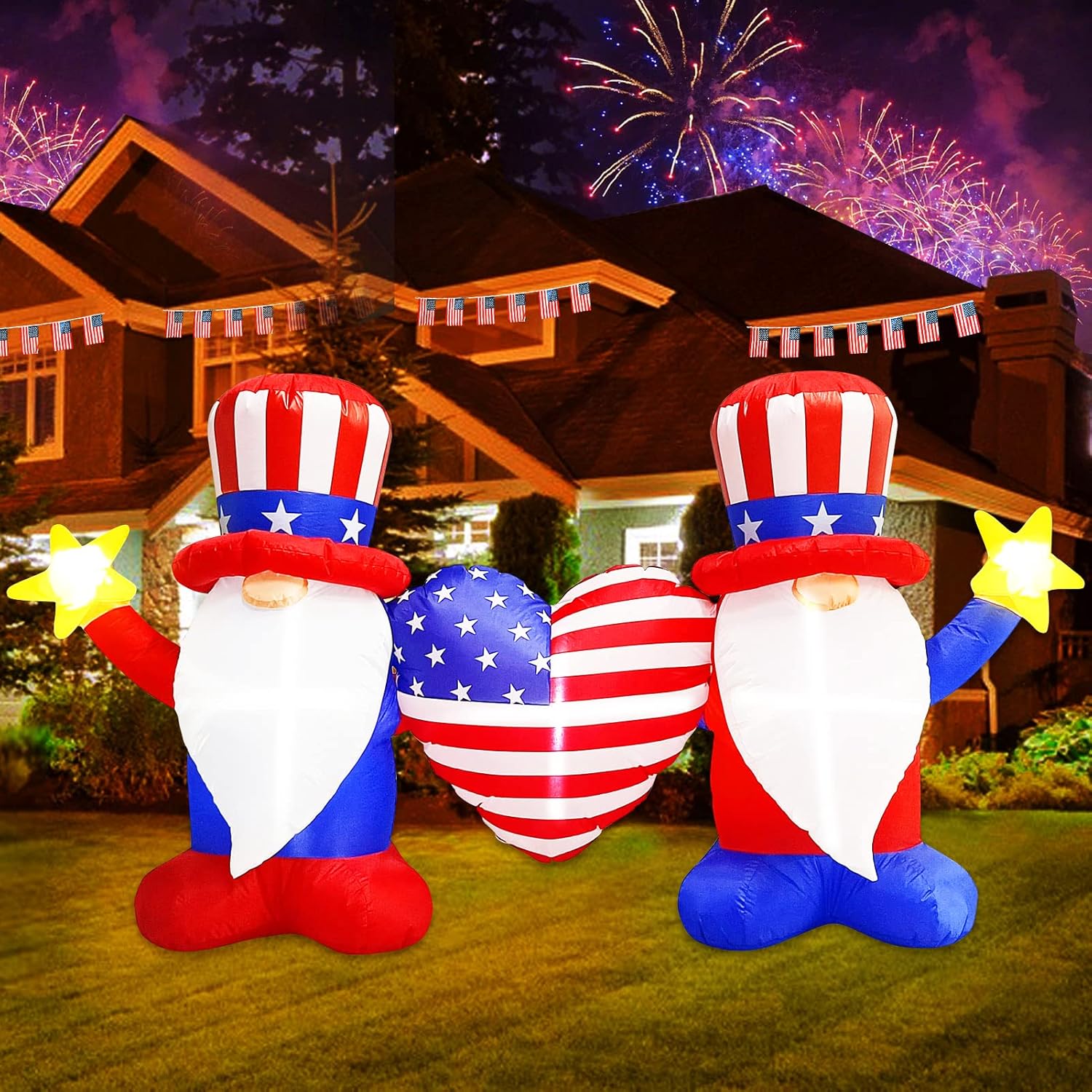 INGRINC 7FT Length Patriotic Inflatable Gnomes with America Heart,4th of July Decorations,Patriotic Independence Day Yard Decorations Outdoor,Blow Up Inflatables LED Lights for Lawn Garden Indoor : Patio, Lawn & Garden