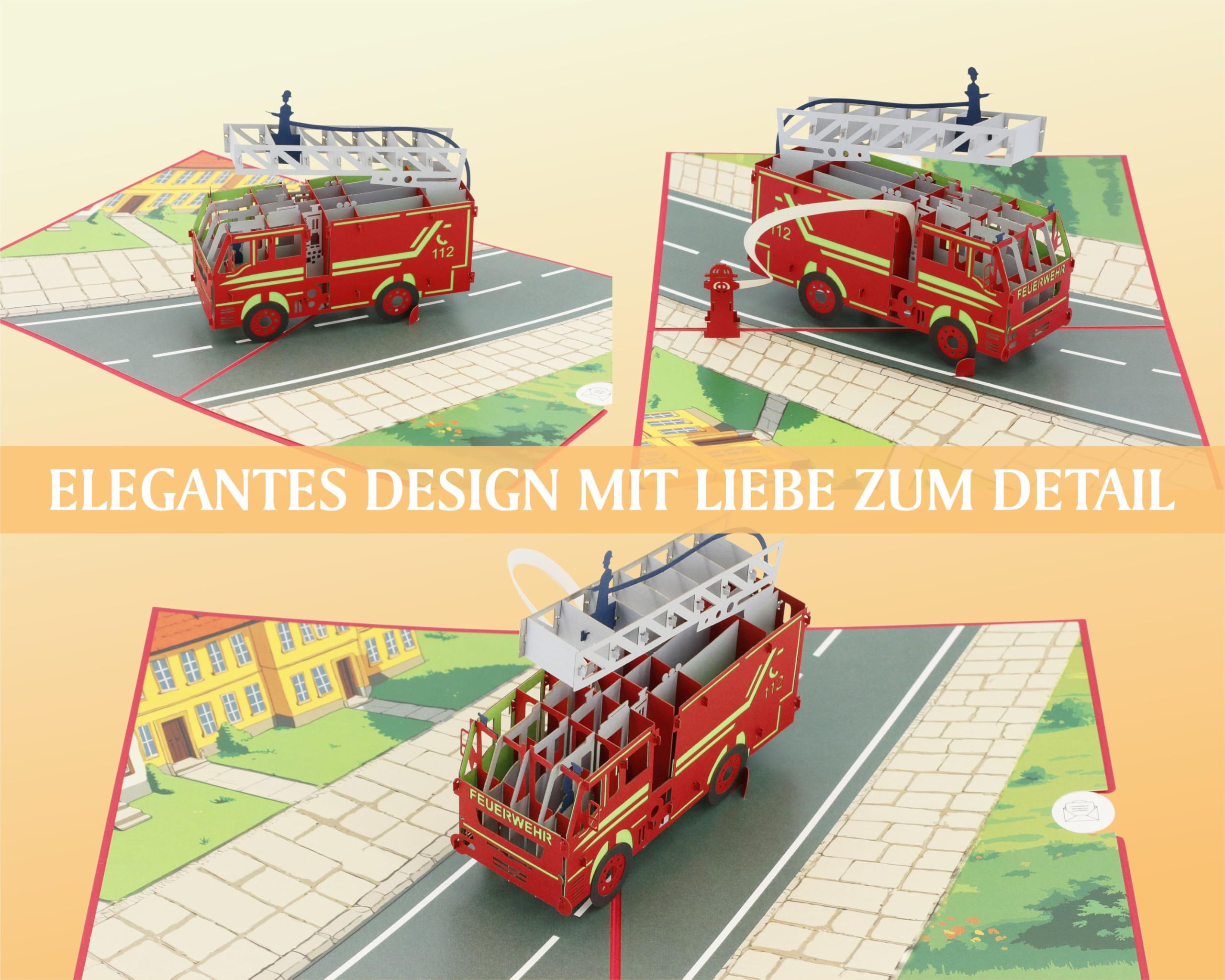 MOKIO® Biglietto Auguri Pop-Up - Camion Dei Pompieri - Biglietto Regalo