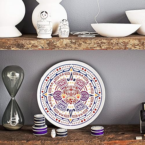 Miniatura 5 de FINGERINSPIRE Plantilla de calendario azteca de 11.8 x 11.8 pulgadas, emblema maya, plantilla de plástico con patrón azteca, plantilla maya