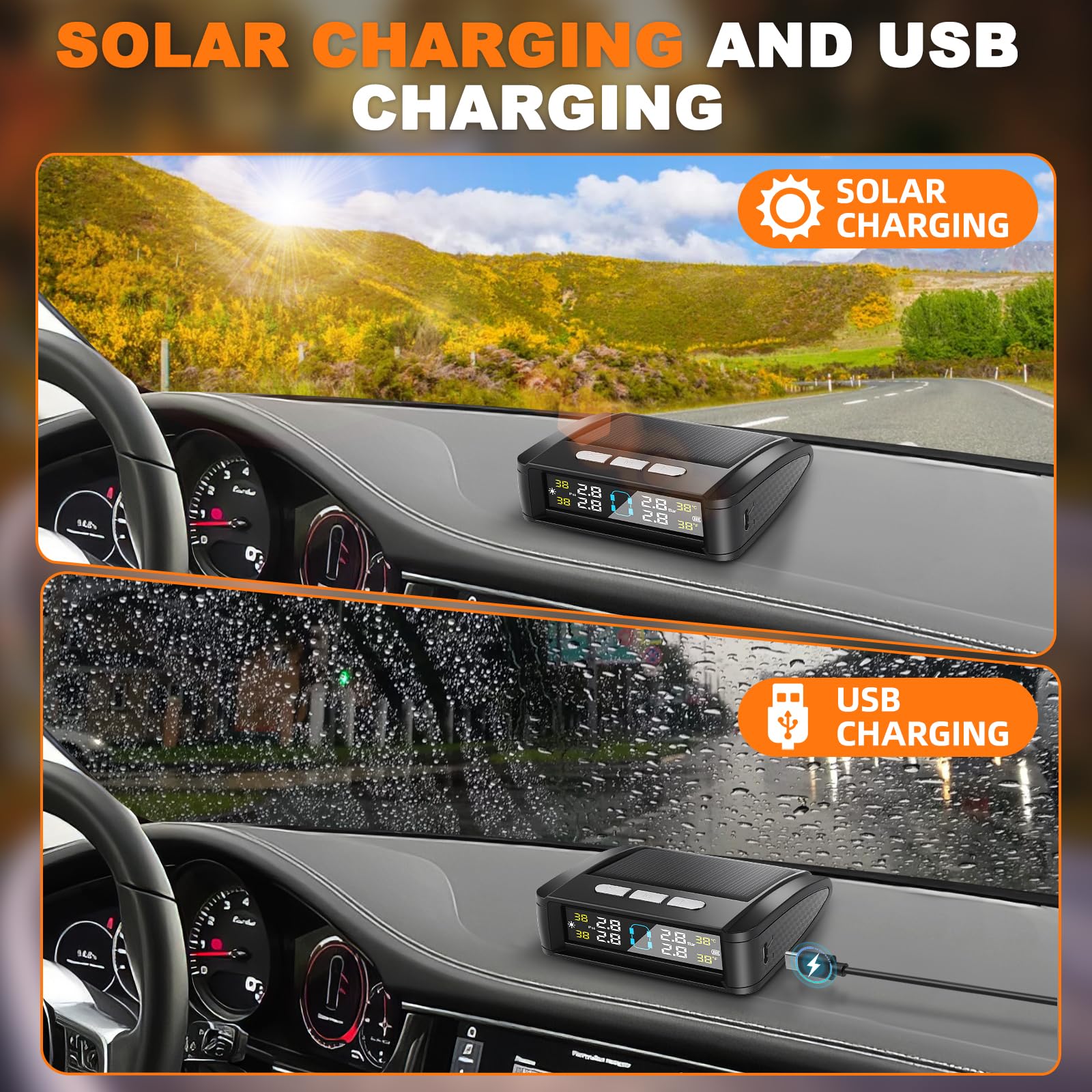 0-6 bar Sistema di Monitoraggio della Pressione dei Pneumatici TPMS con 4 Gomme Sensore Esterni degli Pneumatici 5 Modalità di Allarme, Universale ad Energia Solare per Auto SUV Caravan