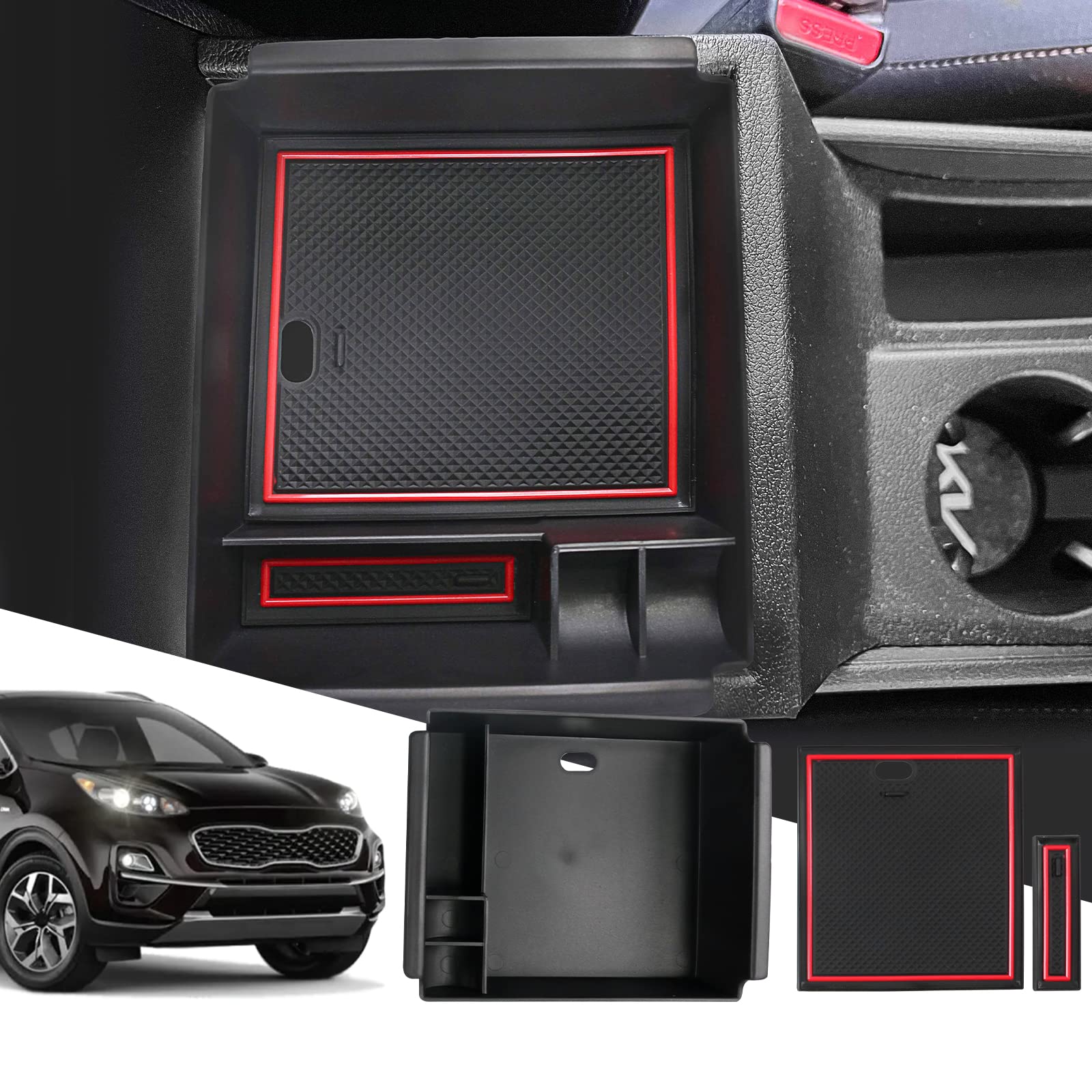 Vano Portaoggetti Per Bracciolo Kia Sportage 2022-2025 - Organizer Centrale Con Divisori, Nero - Foto 9