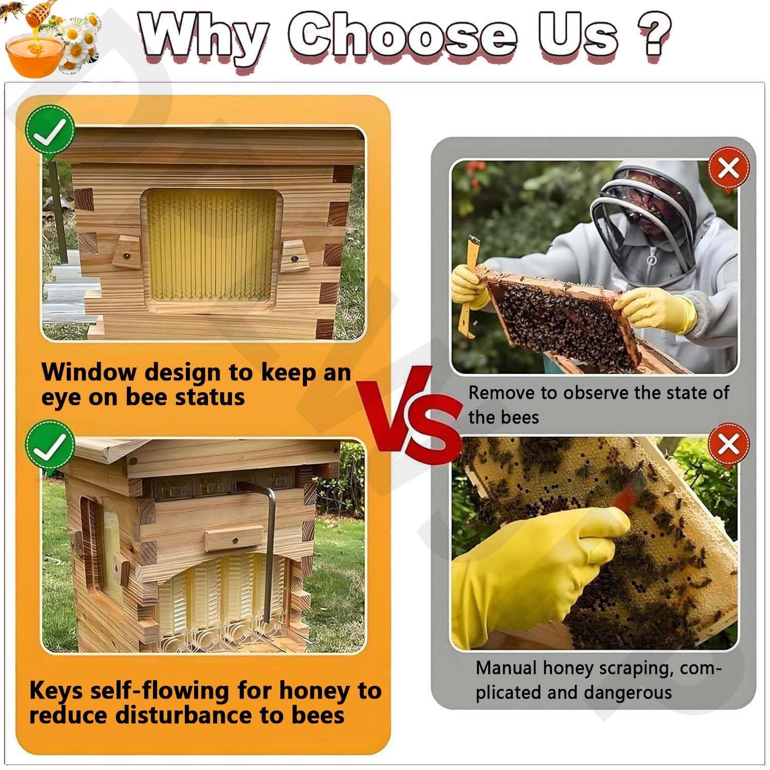 Beehive Starter Kit – Set completo di alveare a flusso automatico con alveare rivestito in cera, finestra di osservazione, beccuccio per miele per principianti – ideale per gli appassionati di