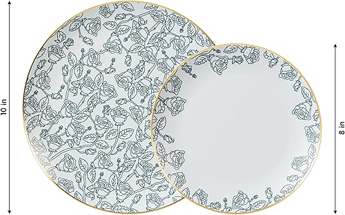 Miniatura 2 de Trendables Elegantes platos de plástico  Platos florales de diseño  40 platos de plástico con borde dorado para fiestas  Elegantes platos