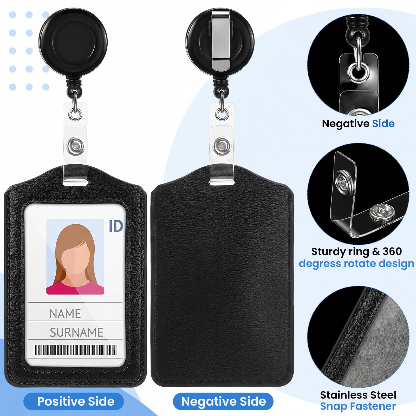 Eersida Set di 60 bobine retrattili per badge, colore nero