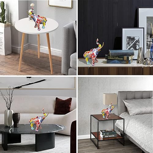 Miniatura 5 de Escultura de elefante de graffiti estatuas de animales figuras de arte para decoración del hogar para sala de estar dormitorio estante de libros