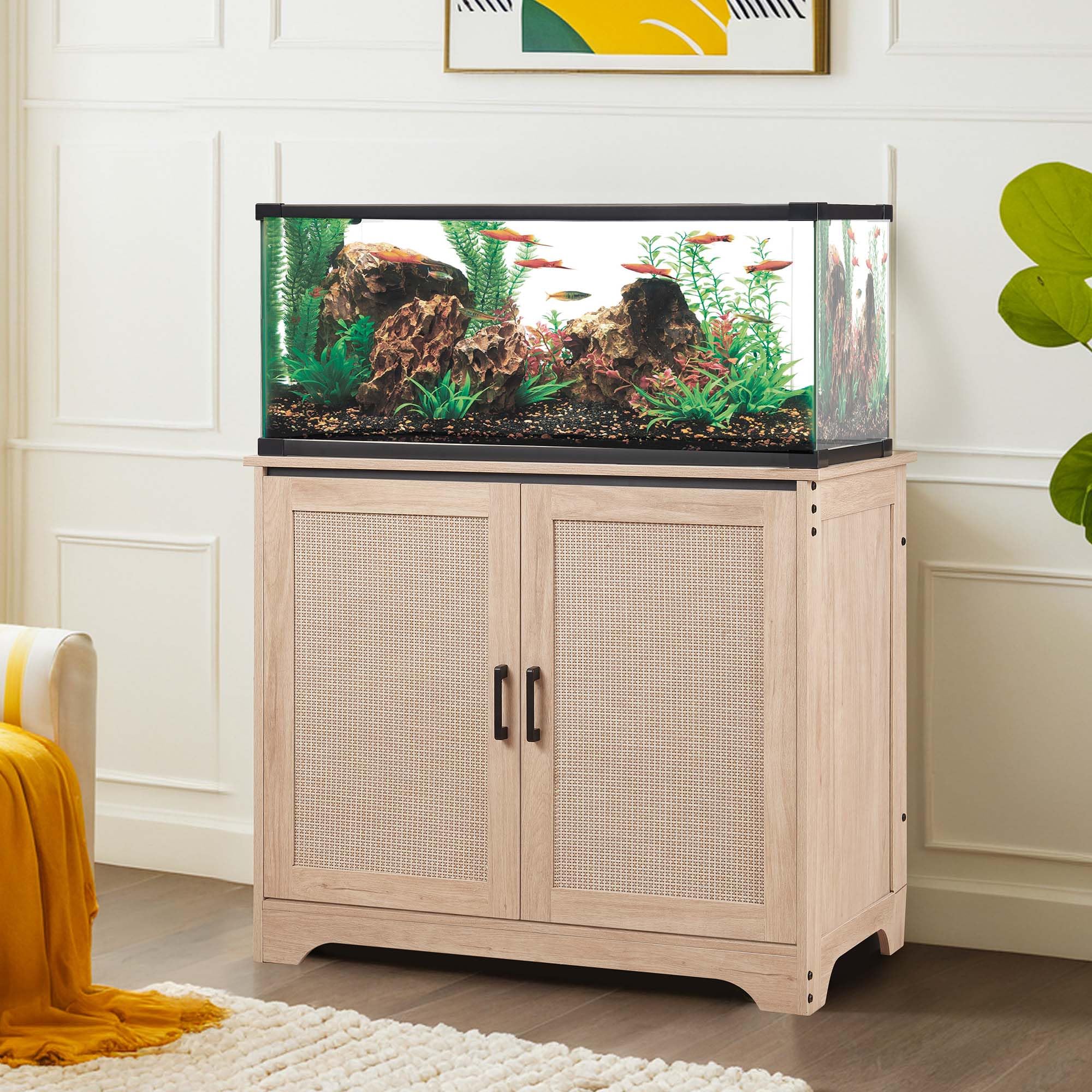 unipaws Soporte de acuario de 30-50 galones, soporte para pecera con armario de almacenamiento, soporte de madera para tanque de tortugas, terrario de reptiles