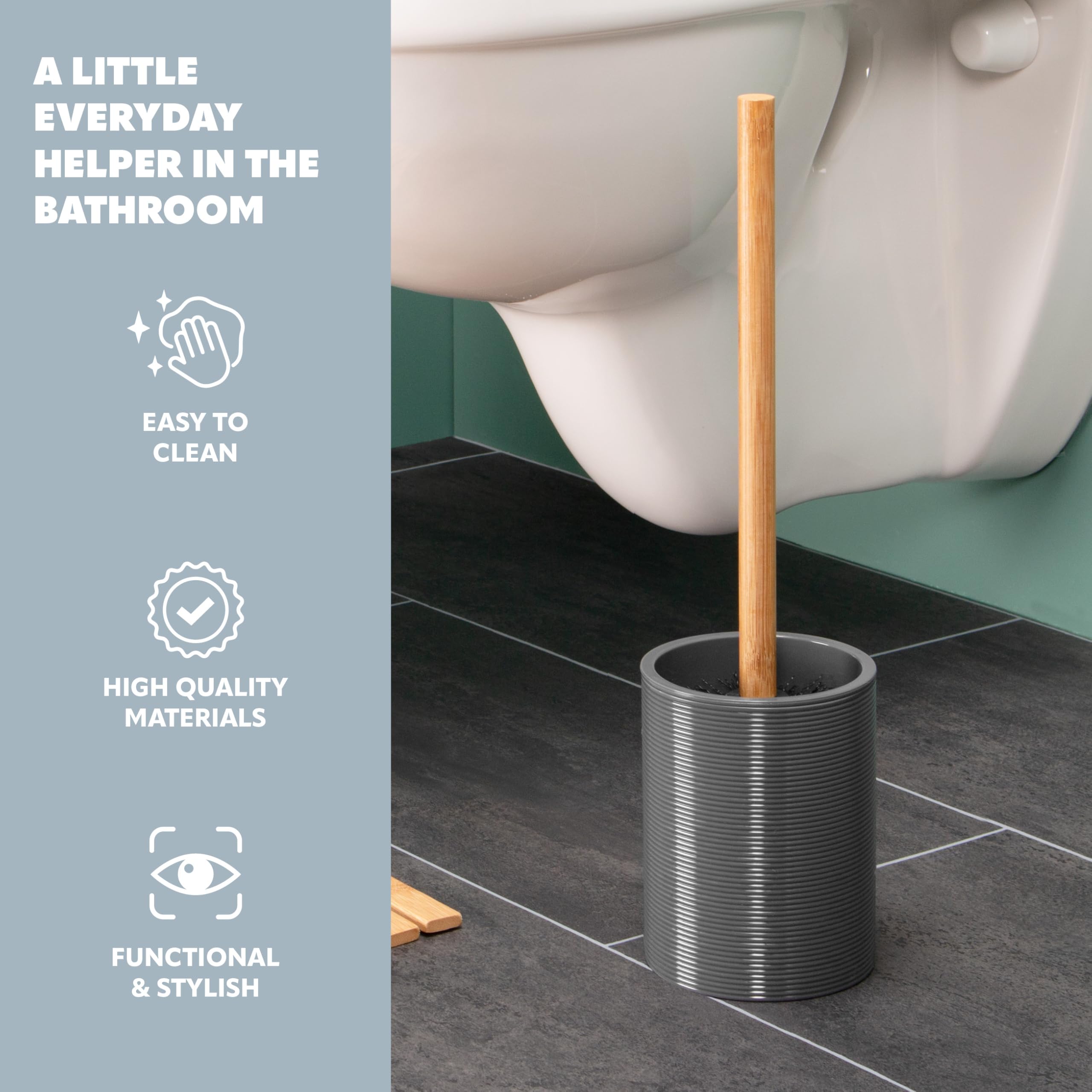 bremermann Segno - Set da 6 pezzi, con scopino per WC, dispenser per sapone, portasapone (grigio)