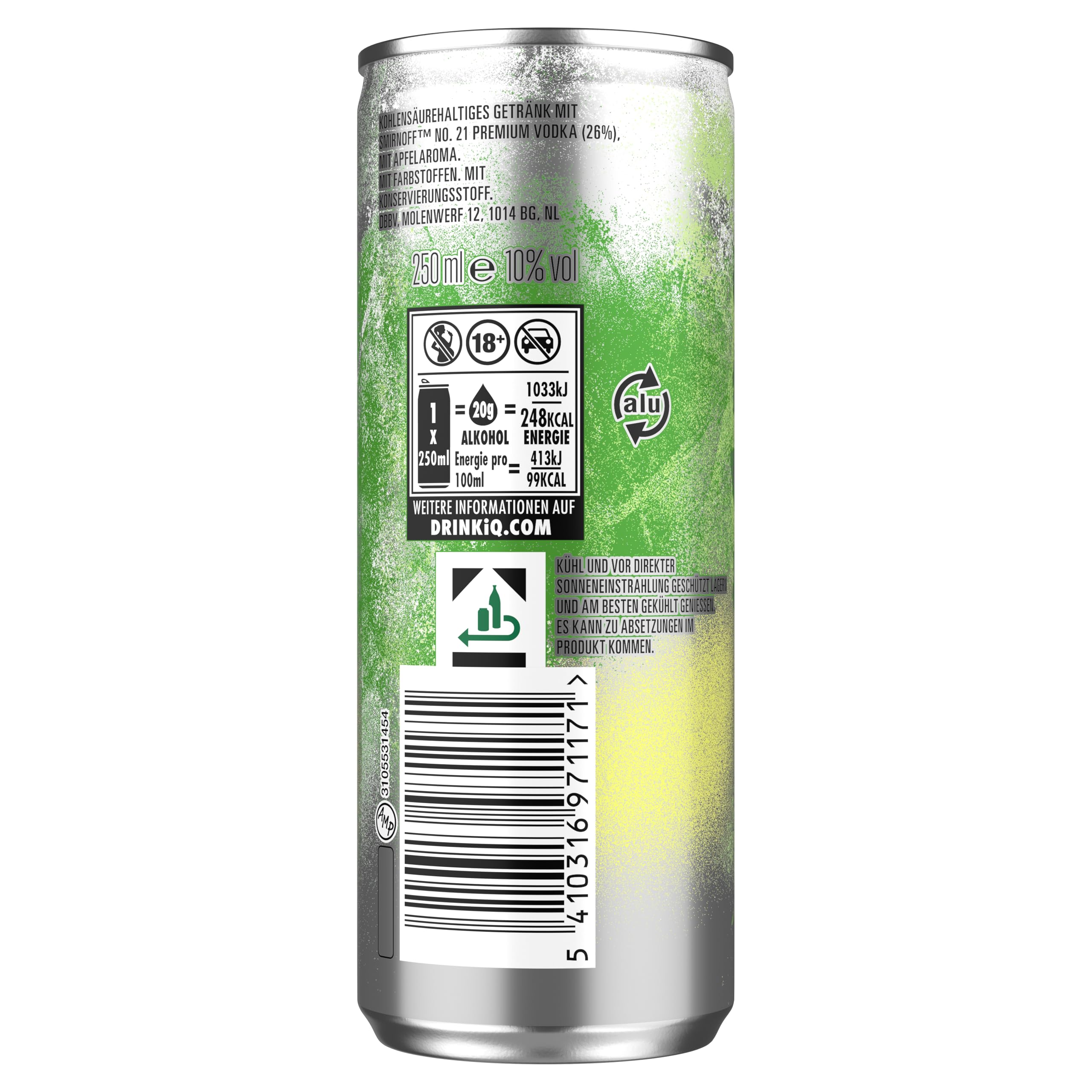 Smirnoff Ice Green Apple 12 x 250ml Dosen Premium Vodka Mixgetränk 10% Vol. Alkohol