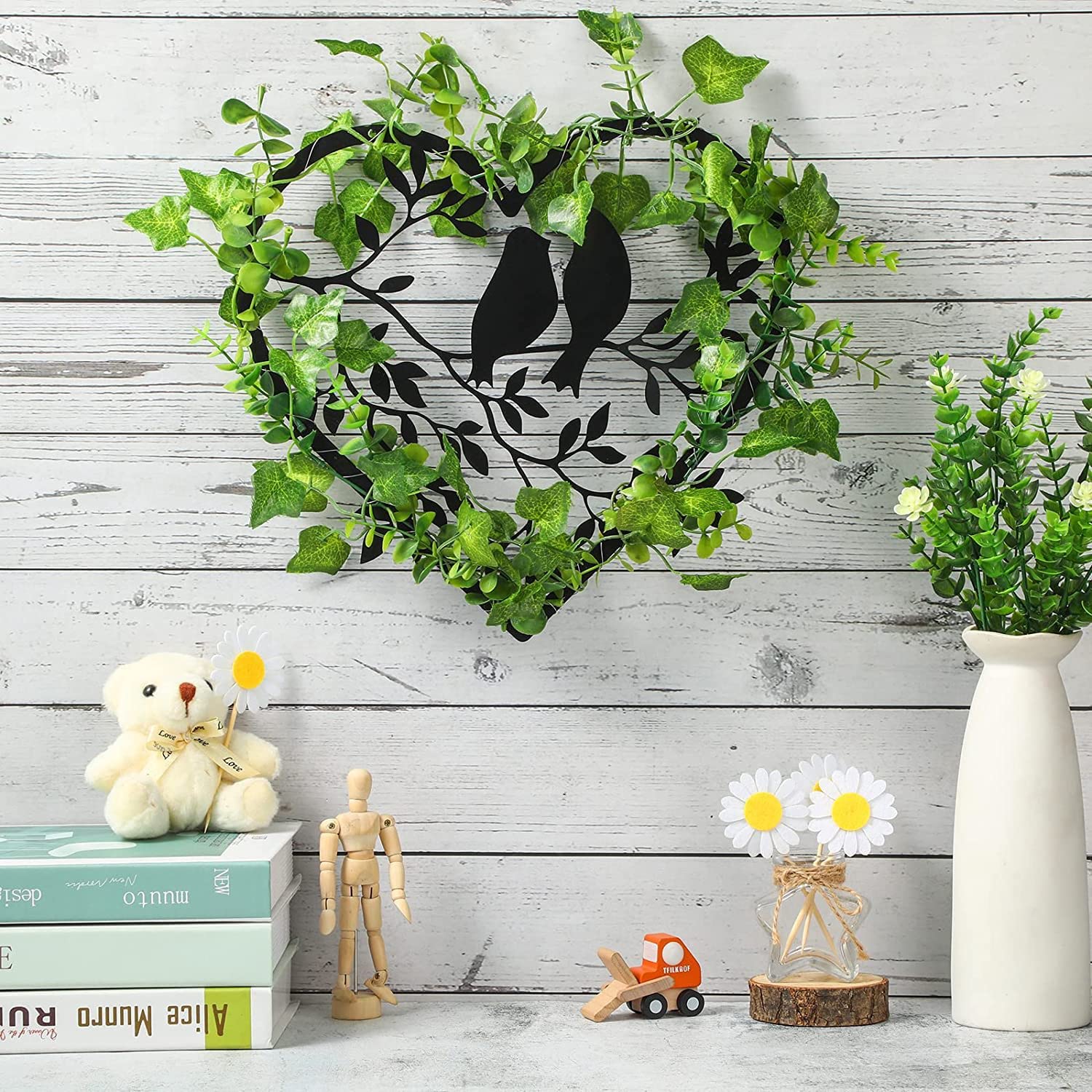 HENGBIRD Décoration Murale Métal Oiseaux Sur Branche - Peinture Murale Silhouette 43x18.6CM Pour Salon Jardin
