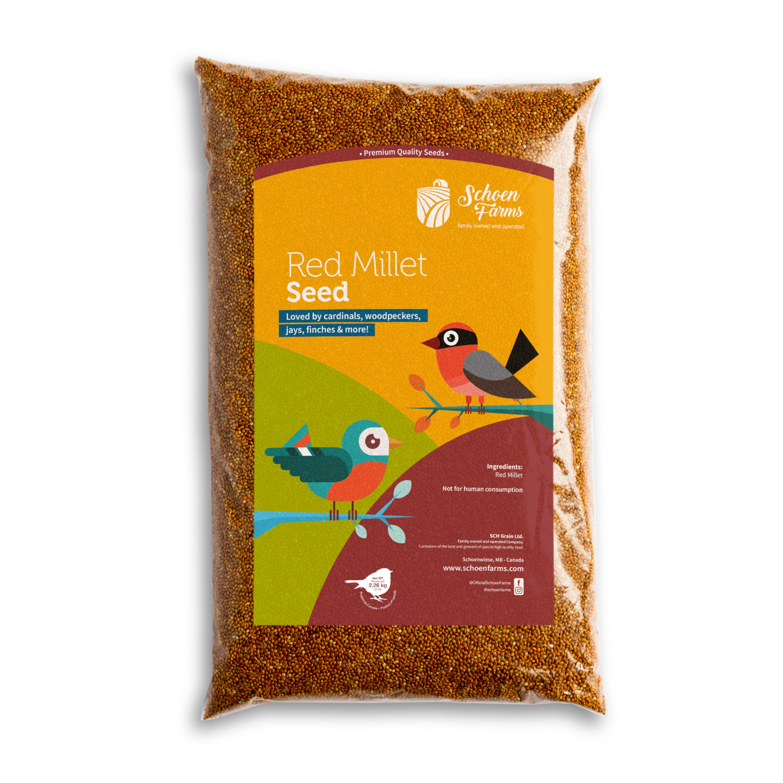 Red Millet (5 LBS) for Birds Cardinals, Chickadees, Nuthatches, Woodpeckers and Songbirds