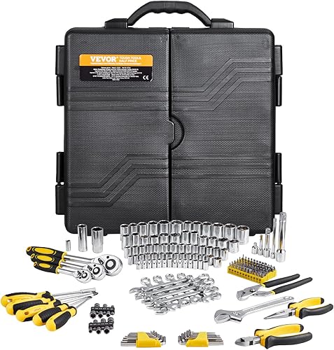 Miniatura 128 de VEVOR Juego de herramientas mecánicas, llaves profundas y estándar de 1/4 de pulgada, 3/8 pulgadas y 1/2 pulgadas, SAE/Métrica, 205 piezas