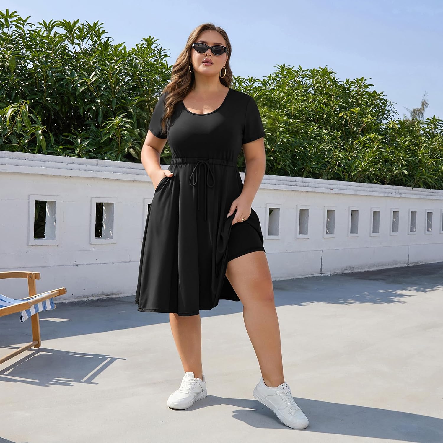 GINKANA Plus Size Tennis Dress with Separate Shorts and Pockets Short Sleeve U Neck Athletic Pickleball Outfit for Women