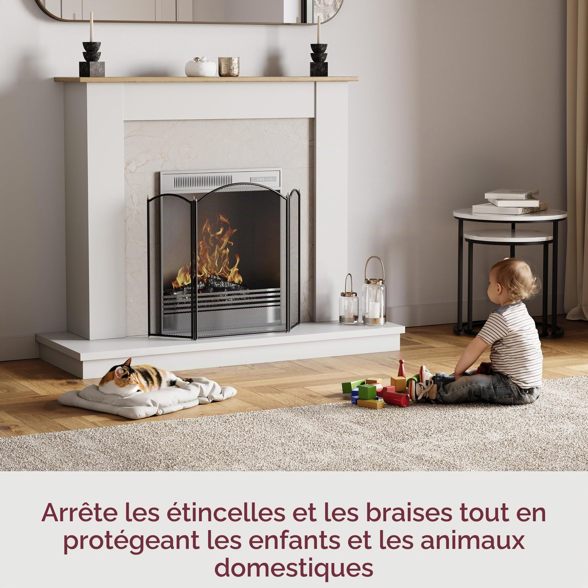 Home Discount® Écran Pare-étincelles Shelby 3 Panneaux Noir