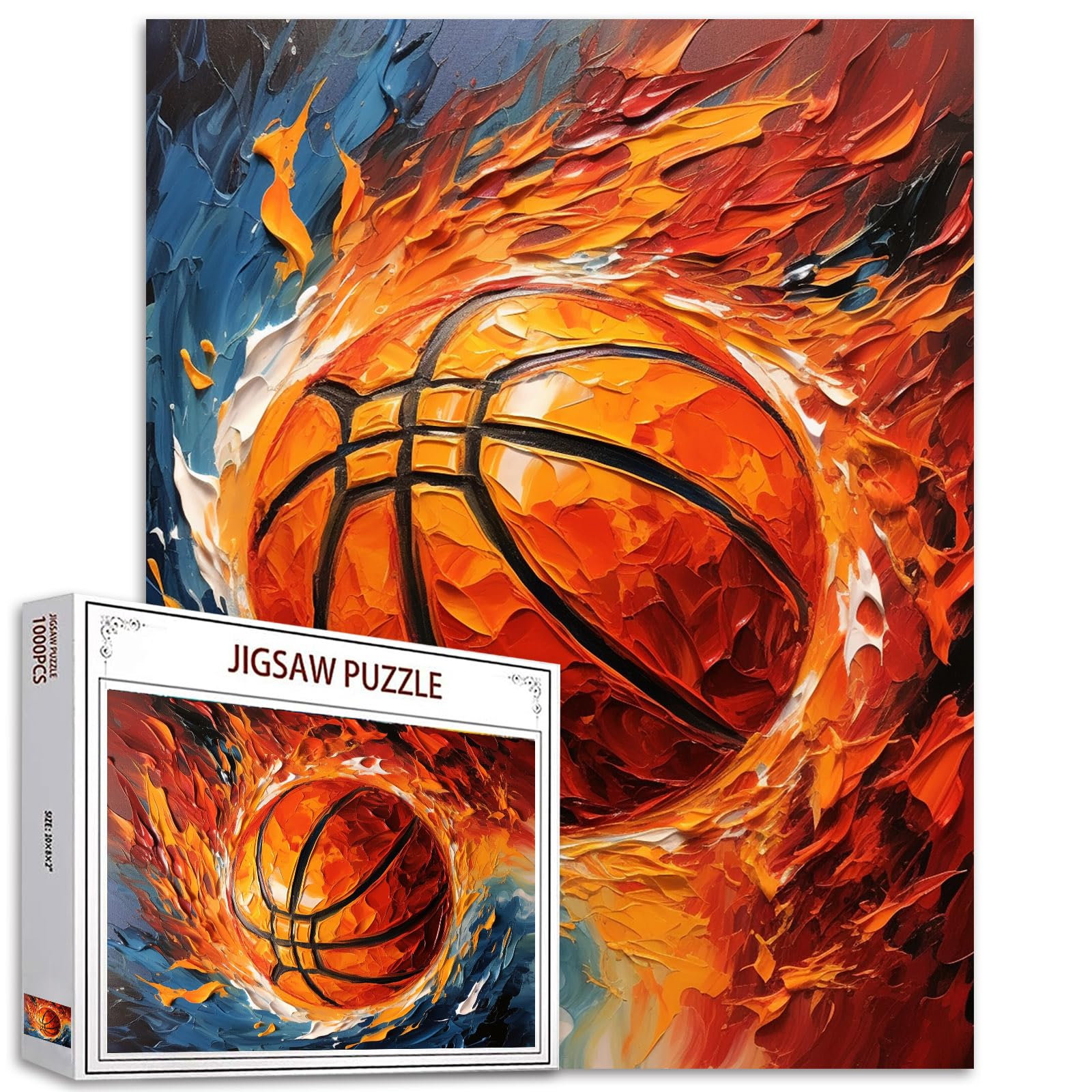 Sports Basketball Jigsaw Puzzle - 1000 Pieces for Adults, Challenging Game Night Fire Basketball Art, Graffiti Street Art Theme — image 1