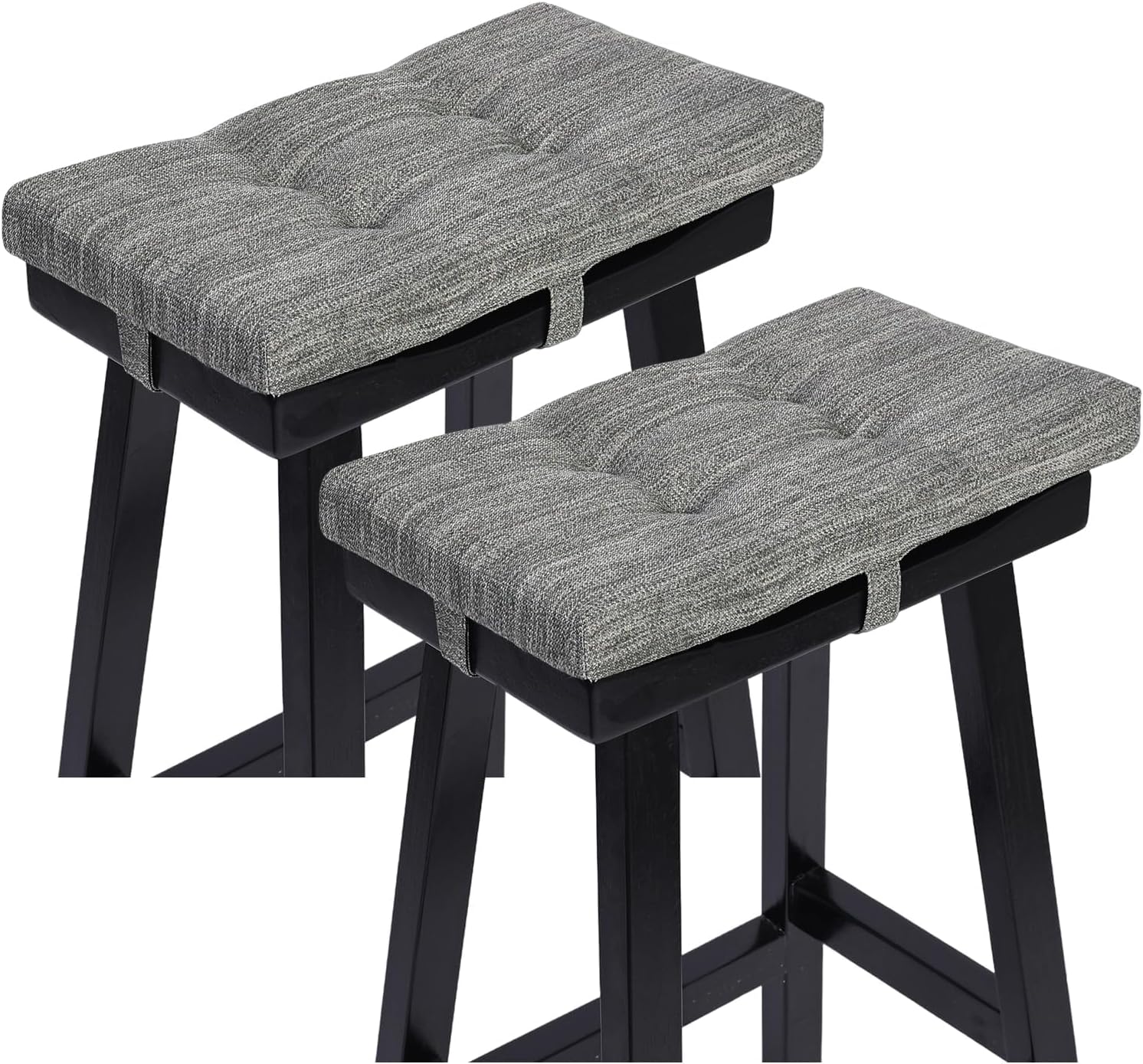 baibu Set of 2 Memory Foam Stool Cushion Rectangular, Dual-Layer Design Saddle Stool Pads Bar Stool Cushions with Four Straps - 2 Pads Only (Gray, 18x9.5x1.5in)