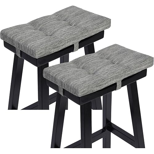 baibu Set of 2 Memory Foam Stool Cushion Rectangular, Dual-Layer Design Saddle Stool Pads Bar Stool Cushions with Four Straps - 2 Pads Only (Gray, 18x9.5x1.5in)