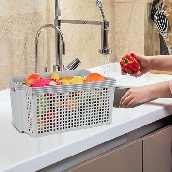 6 Packs Large Plastic Storage Stacking Baskets, Large Stackable Cupboard Baskets, Grey Storage Bins for Cupboard, Pantry, Kitchen, Bathroom, Closet, and Office Organization