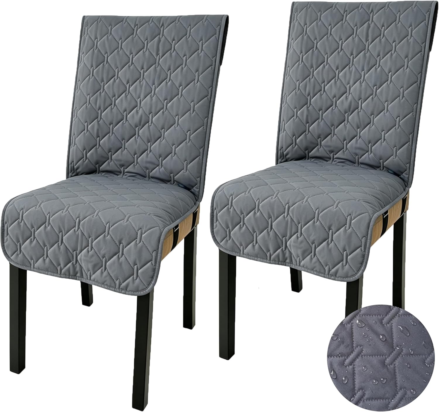 Yonus Waterproof Dining Chair Cover, Quilted Parsons Chair Protector, Removable Washable Chair Seat Cover with Elastic Straps for Kitchen, Dining Room, Kids and Pets (Twilight Gray, 2PCS)