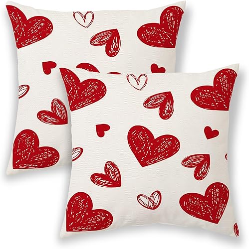 Miniatura 8 de Fundas de almohada de San Valentín de 18 x 18 pulgadas, 2 unidades, almohadas decorativas de corazón rojo para sofá, día de San Valentín,