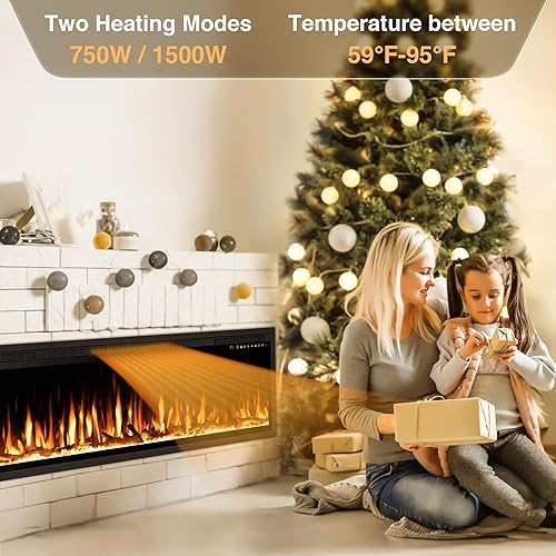 Miniatura 8 de ALPACA Calentador eléctrico de chimenea de 68 pulgadas, chimenea lineal empotrada en la pared y montada en la pared, 13 colores de llama ajustables