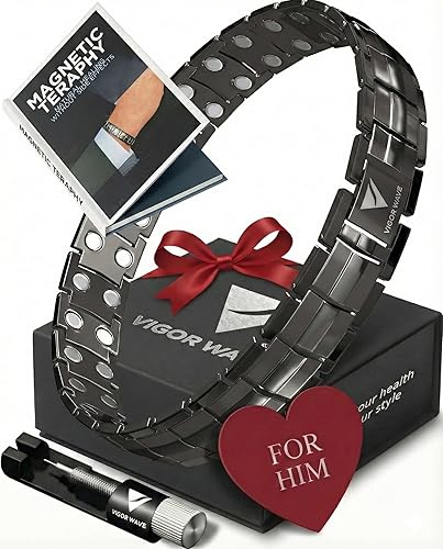 Miniatura 7 de Vigor Wave® Pulsera magnética de titanio para hombre, pulsera magnética única de fuerza 2X para aliviar el dolor y mejorar la circulación +