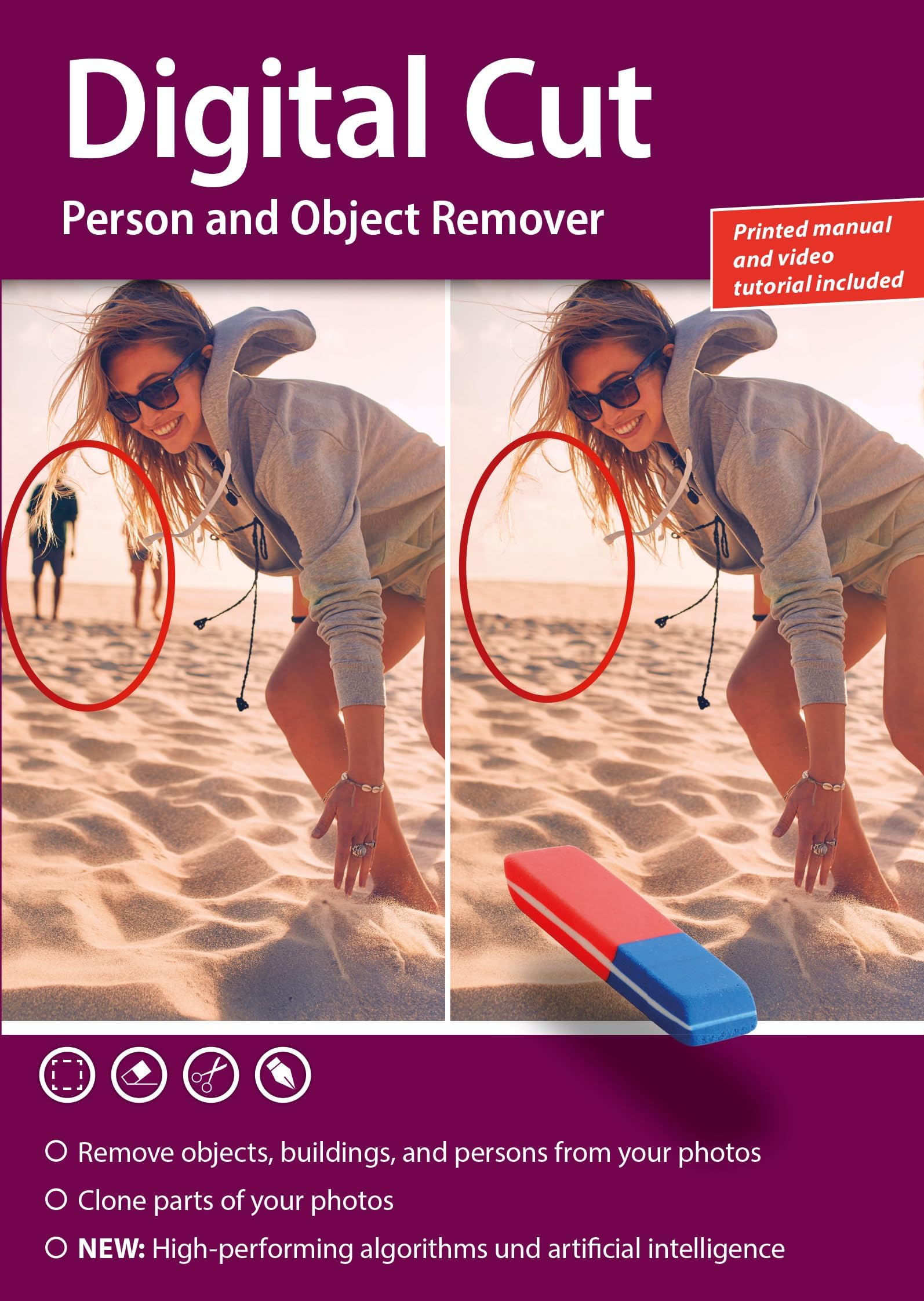 Photo Cut PRO for Windows 11, 10, 8.1, 7 - Edit, remove and change the person and objects from your pictures easily - get rid of unwanted objects - make collages - apply filters and other effects