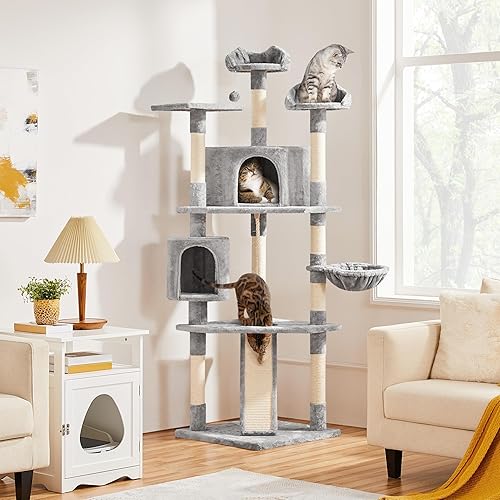 Miniatura 9 de YAHEETECH - Árboles para gatos de varios niveles 79 in con postes de rascador cubiertos de sisal, perchas de peluche y condominio para gatos, gatos