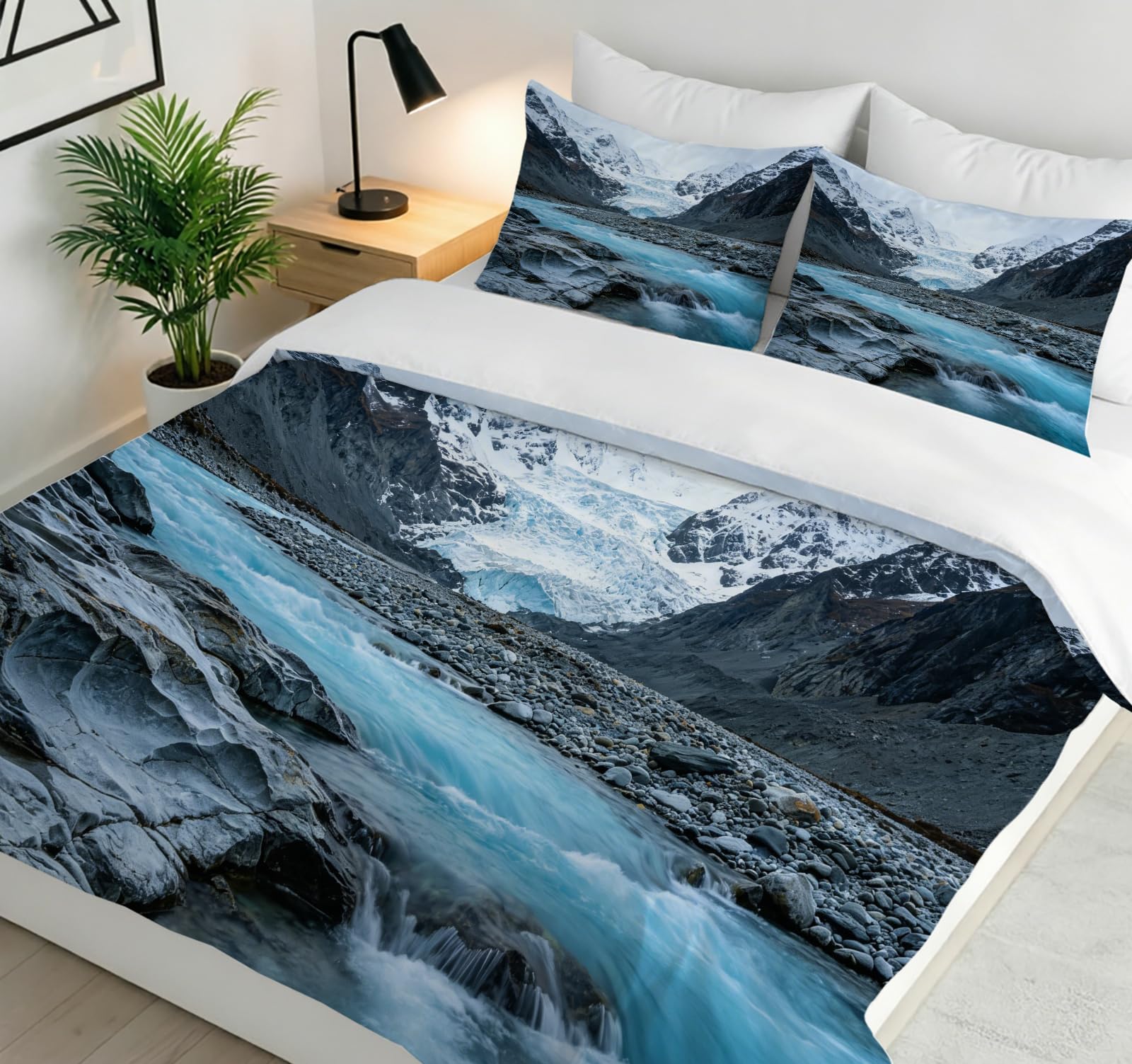 Funda Nórdica Cama 135/150 Río de Montaña Impresión 3D Microfibra Suave Ropa de Cama Paisajes Naturales Funda Edredon 220x240 cm con Cremallera y 2 Fundas de Almohada 50x75 cm l.1171