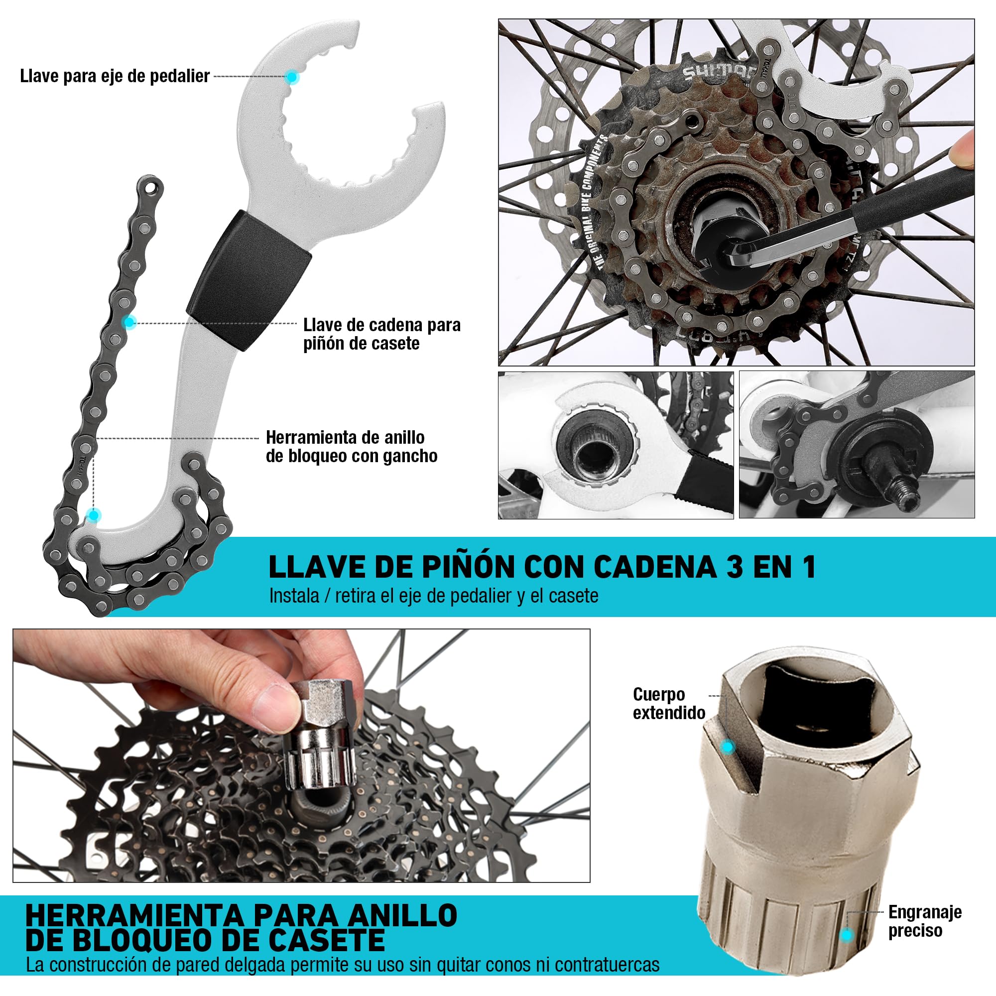 DURATECH 31 Piezas Juego de Reparación de Bicicleta, Maletín de Herramientas para Bicicleta, Herramientas de Neumáticos y Cadenas, Extracción de Pedales del Eje Central, para Reparar Bicicleta