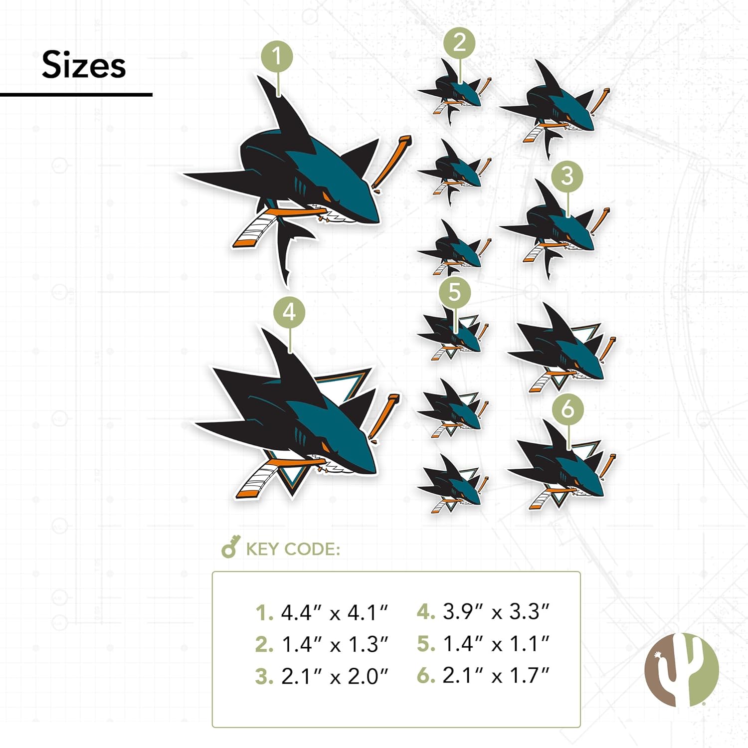 Desert Cactus San Jose Sharks Sticker NHL Team National Hockey League Vinyl Decal Laptop Water Bottle Car Scrapbook Sheet (Type 1-1)