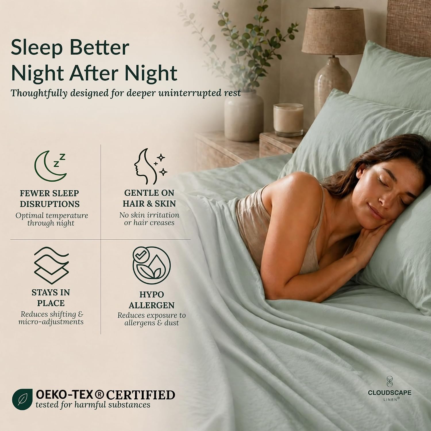 CLOUDSCAPE 100% Egyptian Cotton Queen Sheets Set 400TC -Mineral image 4