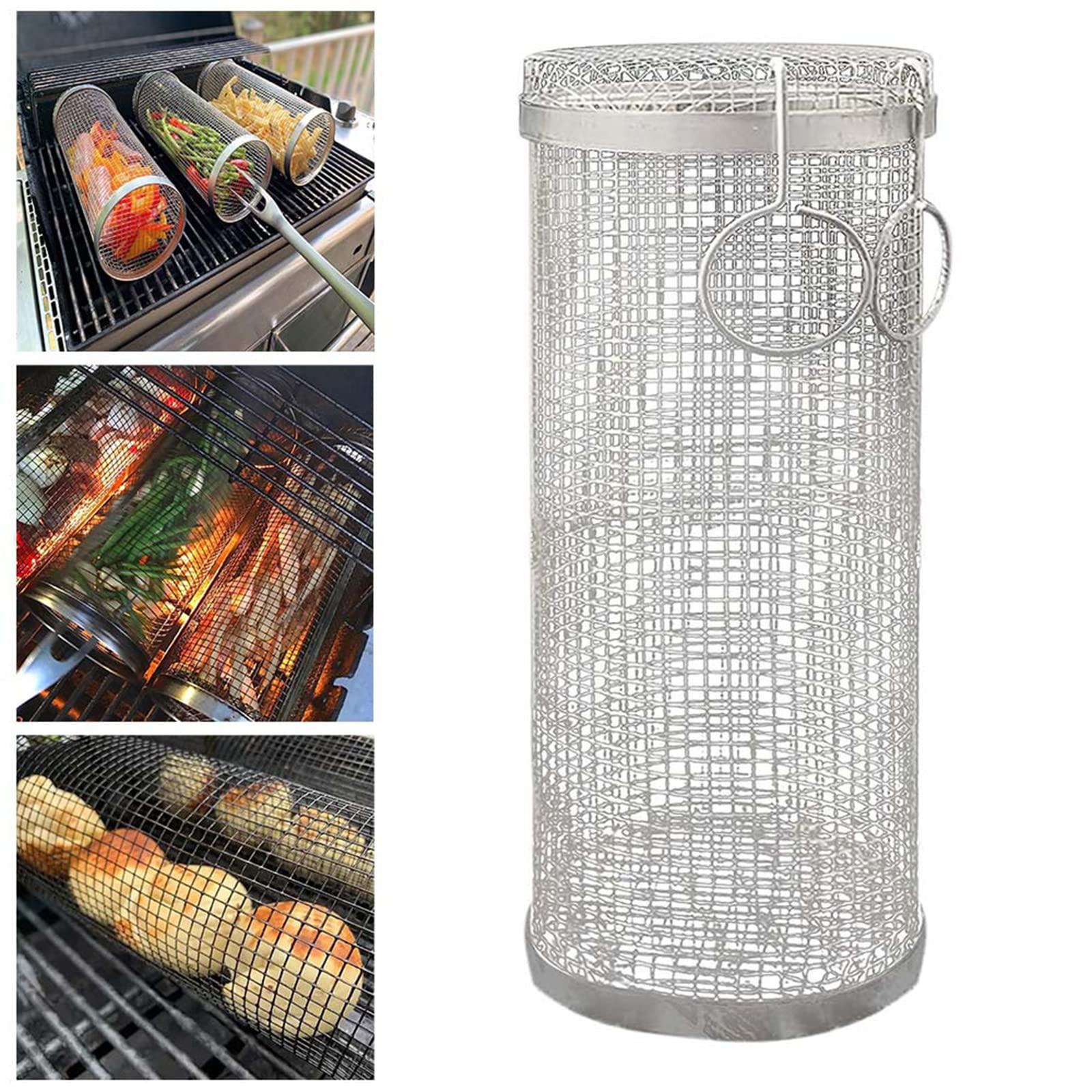 BATLAM Cestello per griglia Rotante, Cestello per griglia per Barbecue Girarrosto per Pesce, Cestello per griglia per Pesce Verdure Bistecca Tritatutto per gamberetti-S (S)
