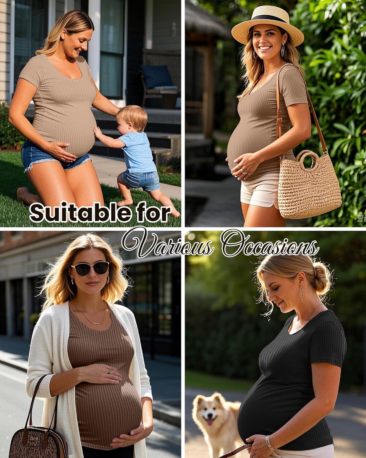 Neer 3 Pack Women's Ribbed Maternity Tops Pregnancy Round Neck Shirts Short Sleeve Soft Maternity Clothes for Mama - Image 4
