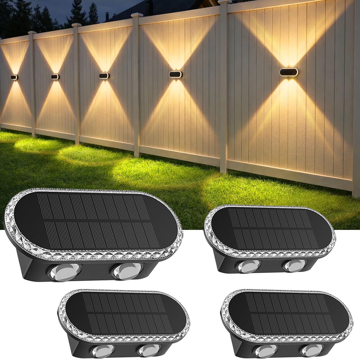 Hiromeco Solarlampen für Außen Wand 4er-Set: Solar Wandleuchte Außen mit Doppeltem Up&Down-Licht - 3 Farbmodi Solarleuchten Wasserdicht für Hof Garten Garage